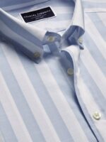 Cotton Stripe Classic Fit Button Down Short Sleeve Shirt - Sky Blue - Image 3