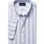 Cotton Stripe Classic Fit Button Down Short Sleeve Shirt - Sky Blue