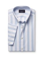 Cotton Stripe Classic Fit Button Down Short Sleeve Shirt - Sky Blue