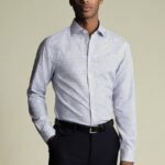 Non Iron Stretch Diamond Print Slim Fit Shirt - Denim Blue