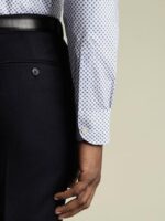 Non Iron Stretch Diamond Print Slim Fit Shirt - Denim Blue - Image 4