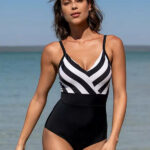 High Line V Neck Tummy Control Swimsuit - Black/White