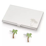 Palm Tree Cufflink And Card Case Gift Set