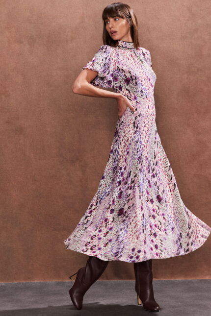 Petite Elodie Pink Animal High Neck Dress