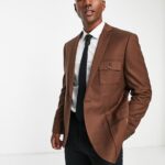 Topman Utility Suit Slim Jacket Brown