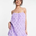 3D Lace Bandeau Mini Dress in Lilac