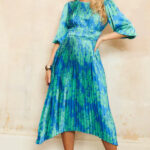 Balloon Sleeves Pleated Hem Midi Floral Dress