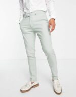 ASOS DESIGN Skinny Smart Trousers in Pastel Green