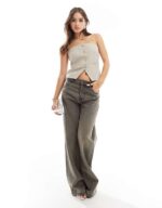 Bandeau Gold Button Detail Top in Beige - Image 3