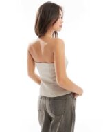 Bandeau Gold Button Detail Top in Beige - Image 2