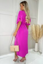 Hot Pink Batwing Top Wrap Skirt Midi Dress - Image 2
