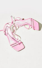 Baby Pink Wide Fit PU Multi Strap Low Heeled Sandals - Image 2