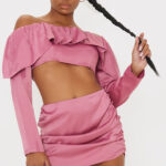 Petite Pink Ruffle Satin Top