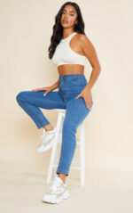 Petite Mid Blue Wash Disco Fit Skinny Jeans - Image 3