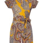 Petite Multi Coloured Paisley Print Playsuit- Orange