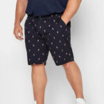 BadRhino Big & Tall Navy Blue Flamingo Embroidered Stretch Chino Shorts