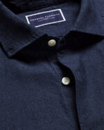 Cutaway Pure Linen Slim Fit Shirt - Navy - Image 3