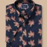 Non-Iron Large Floral Print Classic Fit Short Sleeve Shirt - Navy