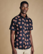 Non-Iron Large Floral Print Classic Fit Short Sleeve Shirt - Navy - Image 2