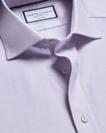 Non-Iron Stretch Burlington Weave Prince of Wales Check Slim Fit Shirt - Lilac - Image 3