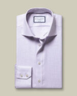 Non-Iron Stretch Burlington Weave Prince of Wales Check Slim Fit Shirt - Lilac