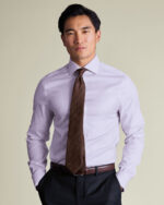 Non-Iron Stretch Burlington Weave Prince of Wales Check Slim Fit Shirt - Lilac - Image 2