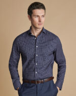 Non-Iron Performance Twill Fine Check Slim Fit Shirt - French Blue - Image 2