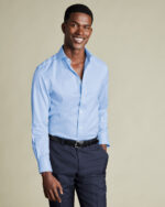 Non-Iron Puppytooth Slim Fit Shirt - Sky Blue - Image 2