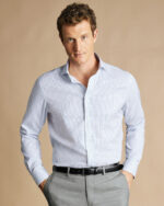 Cutaway Collar Non-Iron Twill Twin Check Slim Fit Shirt- Royal Blue - Image 2