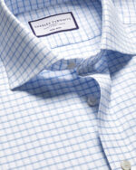 Cutaway Collar Non-Iron Twill Fine Check  Slim Fit Shirt - Cornflower Blue - Image 3