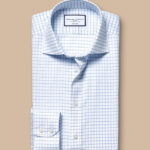 Cutaway Collar Non-Iron Twill Fine Check  Slim Fit Shirt - Cornflower Blue