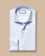Cutaway Collar Non-Iron Twill Fine Check  Slim Fit Shirt - Cornflower Blue