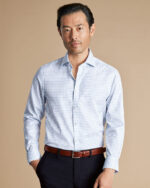 Cutaway Collar Non-Iron Twill Fine Check  Slim Fit Shirt - Cornflower Blue - Image 2