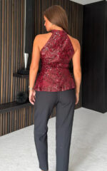 Alessia Halter Neck Top Wine Sequin - Image 2