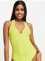 Miss Selfridge Heart Buckle Bodysuit in Yellow - Image 2