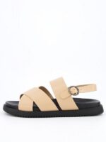 Extra Wide Cross Strap Footbed Sandal - Taupe - Image 2