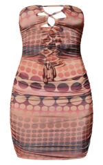 Petite Orange Ombre Print Lace Up Bodycon Dress - Image 3