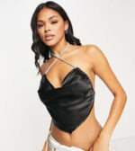 Diamante Trim Cowl Neck Cami Top in Black