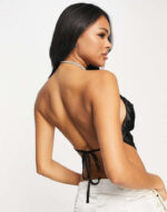 Diamante Trim Cowl Neck Cami Top in Black - Image 2