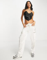 Diamante Trim Cowl Neck Cami Top in Black - Image 3