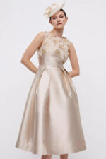 Cutwork Lace Trim Full Skirt Midi Dress And Jacket Set - Image 2