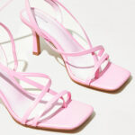 Baby Pink Wide Fit PU Multi Strap Low Heeled Sandals