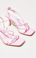 Baby Pink Wide Fit PU Multi Strap Low Heeled Sandals