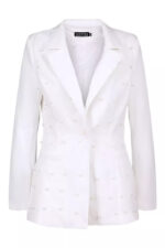 Petite Pearl Detail Blazer Off White - Image 3