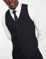 Noak 'Camden' super skinny premium fabric suit waistcoat in black with stretch - Image 3