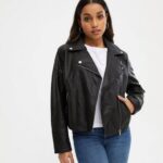 Daffodil Quilted PU Biker Jacket Black