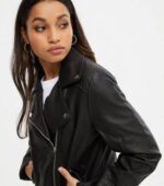 Daffodil Quilted PU Biker Jacket Black - Image 2