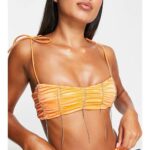 Diamante Trim Tie Shouder Bikini Top In Orange