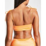 Diamante Trim Tie Shouder Bikini Top In Orange - Image 2