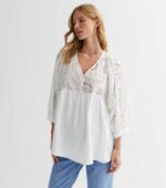 Curves White Button Front Peplum Blous